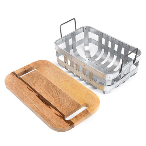 Wooden Chopping Board with Storage Basket 